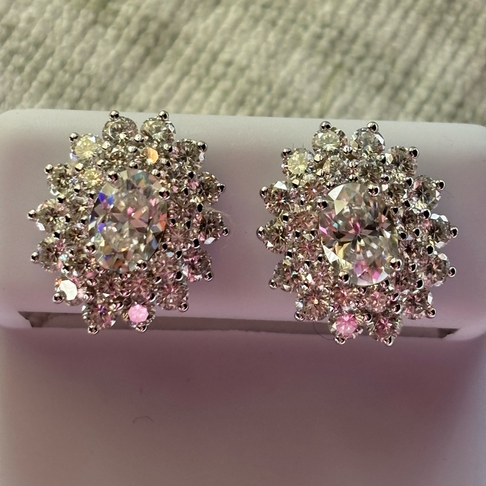Moissanite cluster earrings 4.82 ct. 925 bridal wedding